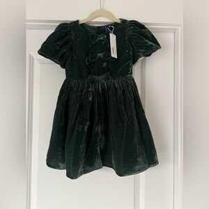 Janie And Jack Girls Puff Sleeve Bow Velvet Dress Sycamore Green Size 4